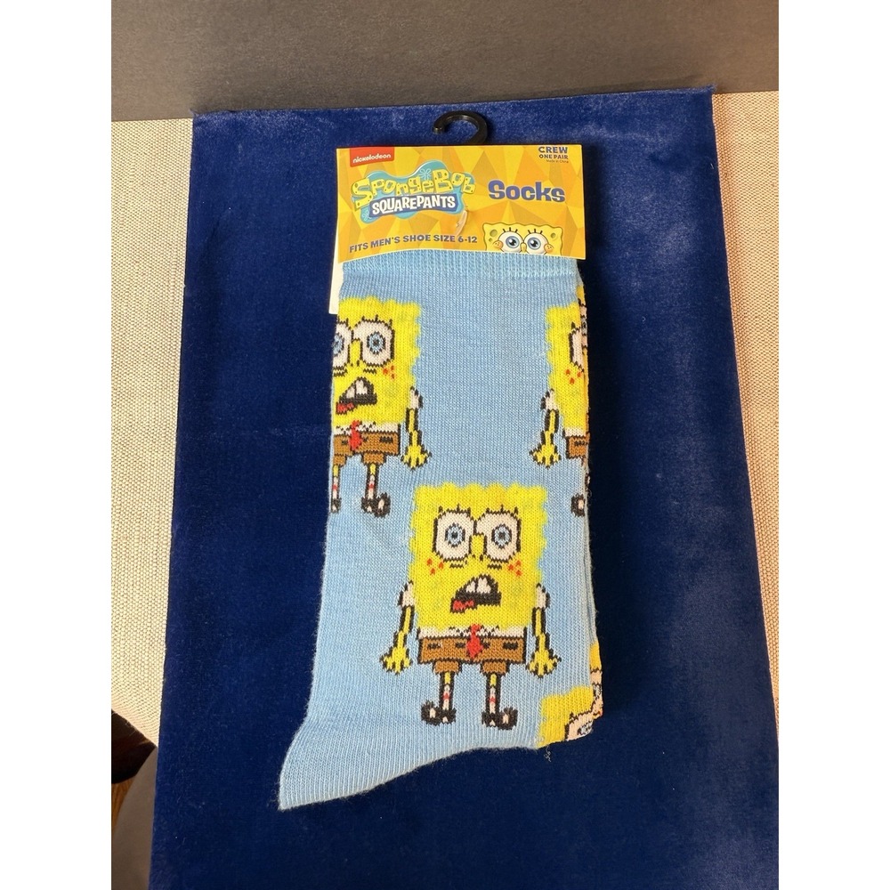 SpongeBob SquarePants Crew Socks Men's 6-12 NEW Nickelodeon - Picture 2 of 3